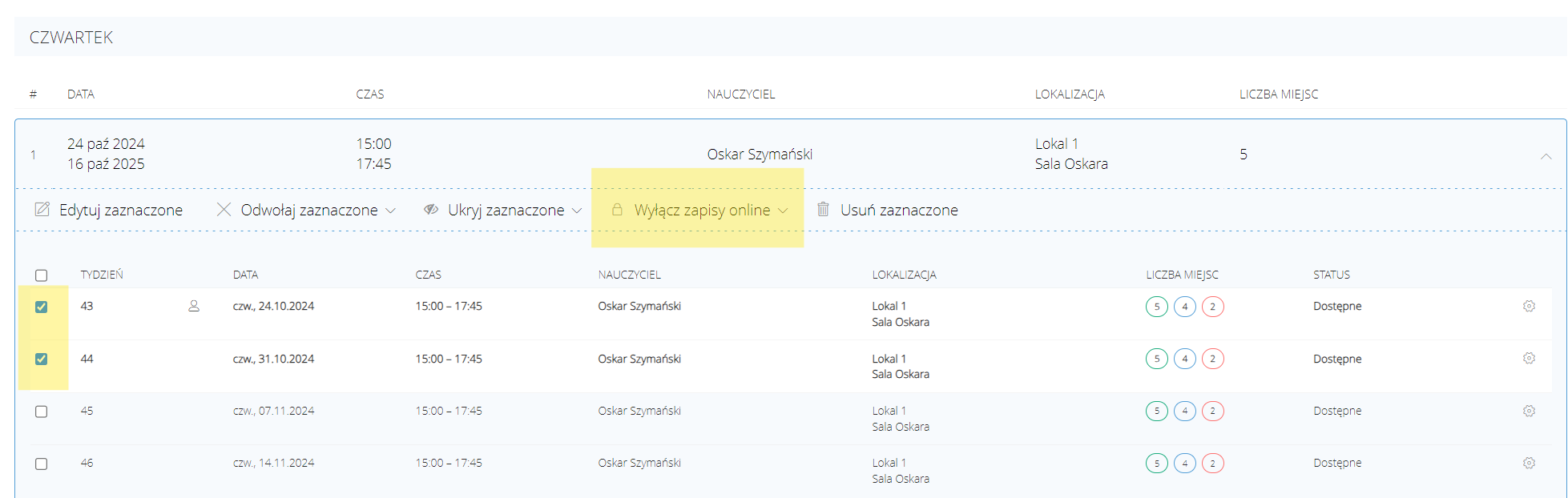 Disable booking for single class dates